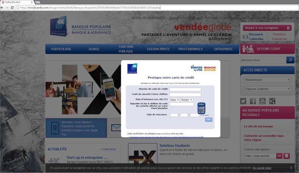 Exemple de Phishing Banque Populaire / Piratage / Vol de données bancaires