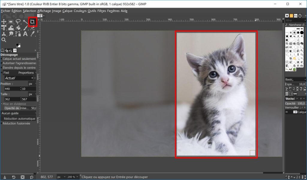 recadrer image gimp