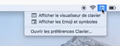 visualiseur clavier emoji et symboles dans la barre de menus mac