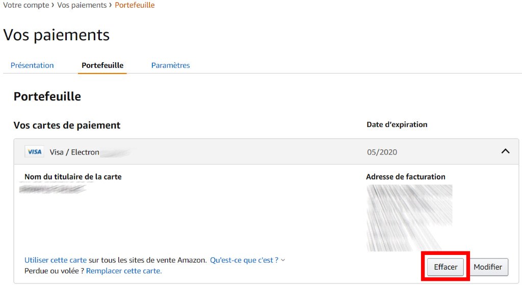 supprimer carte bleue sur amazon