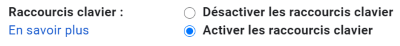 activer raccourcis clavier gmail