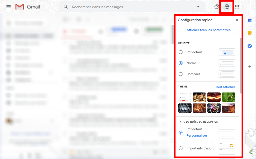 personnaliser l'affichage de gmail