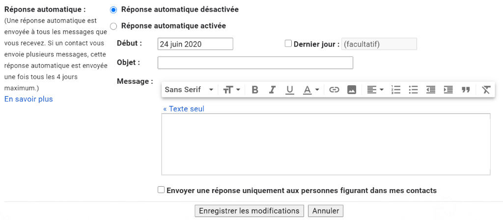 programmer une réponse automatique gmail