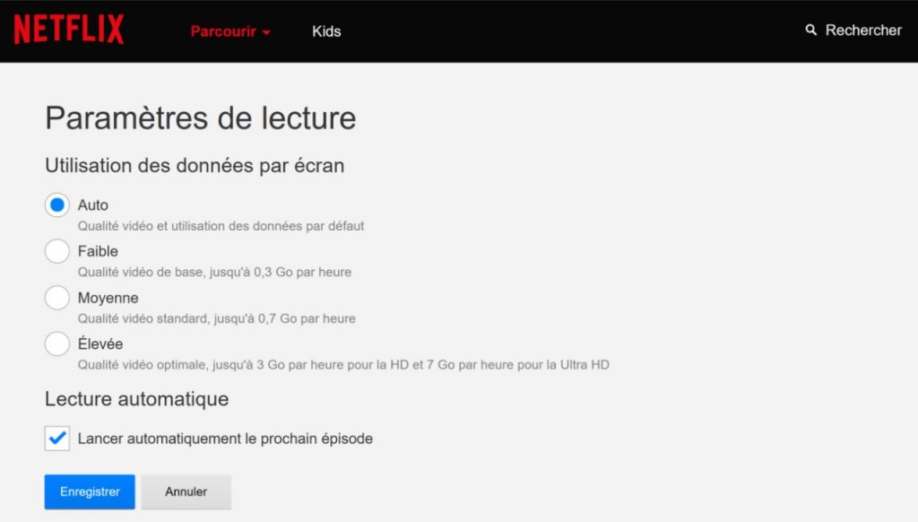 paramètres de lecture netflix