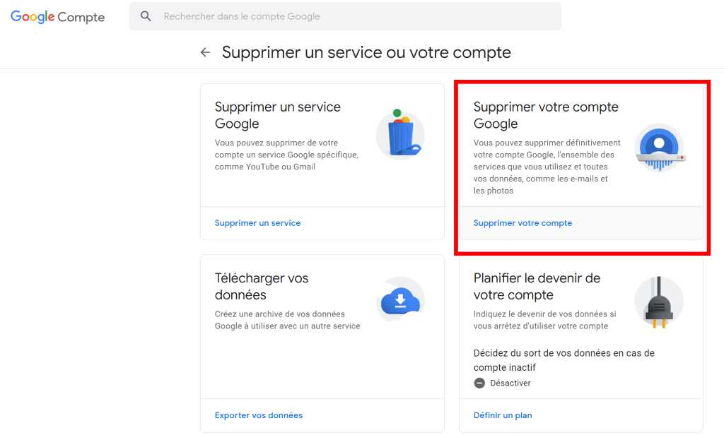 supprimer un compte google