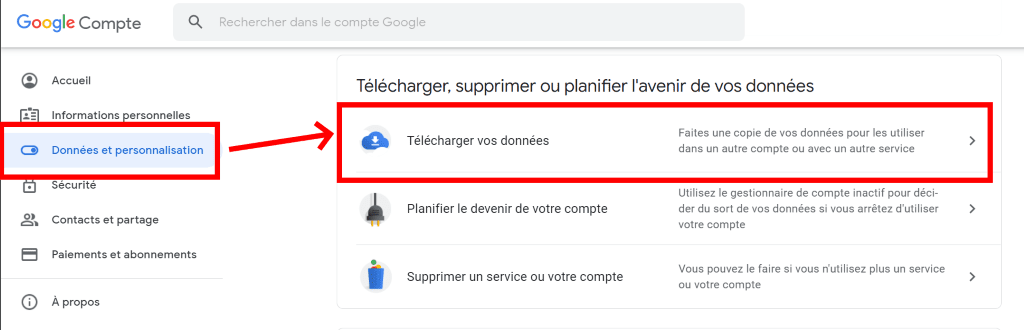 sauvegarde : télécharger les données d'un google gmail