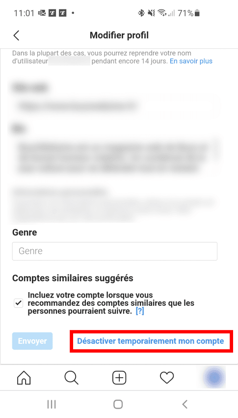 désactiver compte instagram sur mobile smartphone