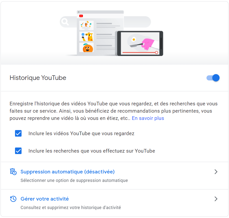 Google my activity : Historique YouTube