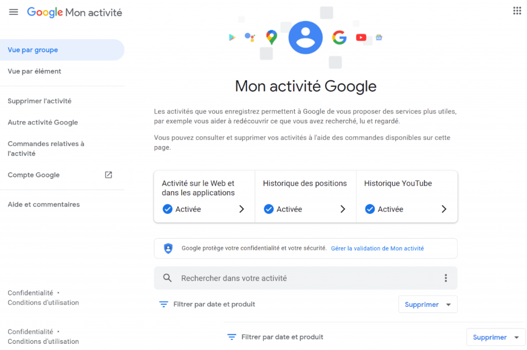 google my activity : mon activité google accueil