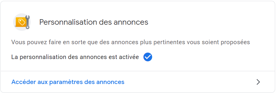 Google my activity : personnalisation des annonces