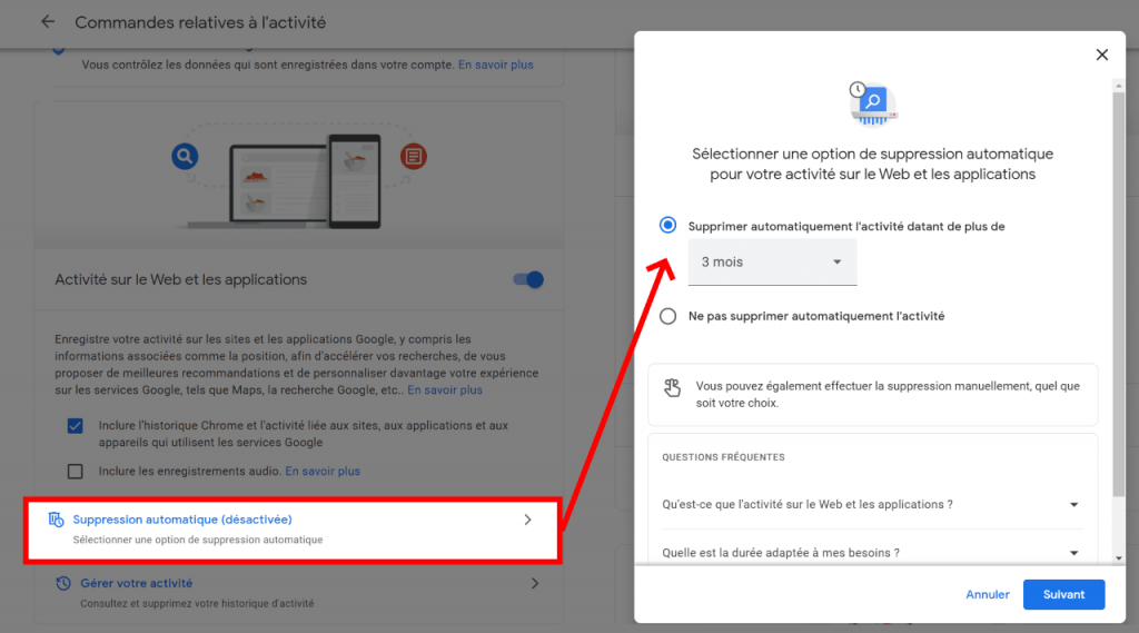 google my activity : suppression automatique des activités sur Google