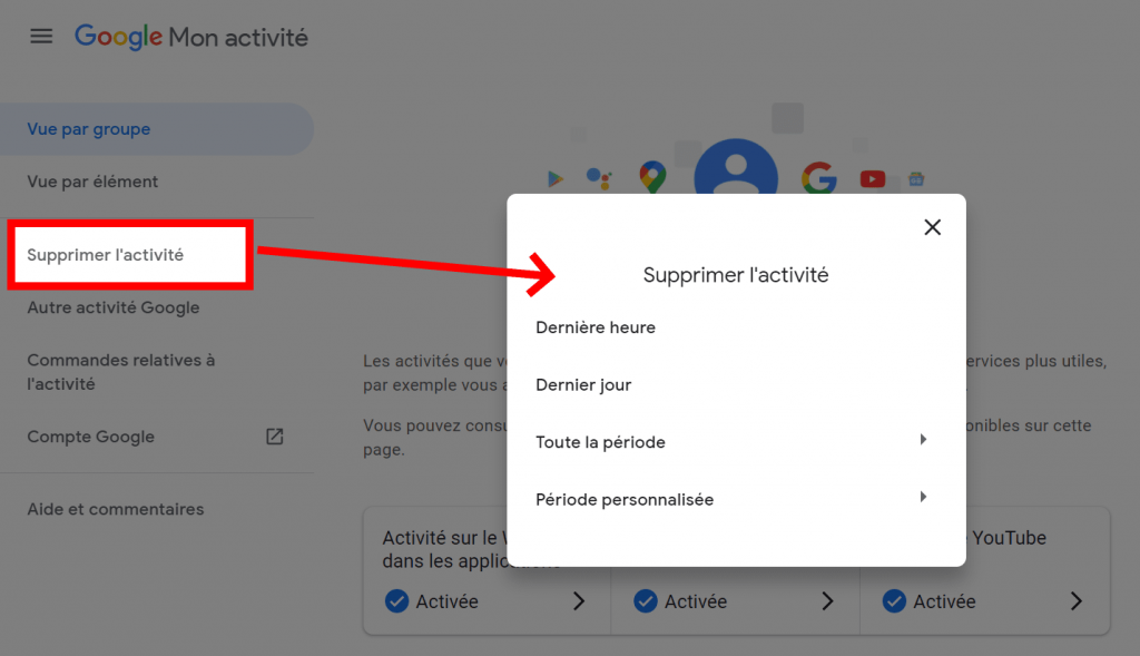 supprimer mon activité google