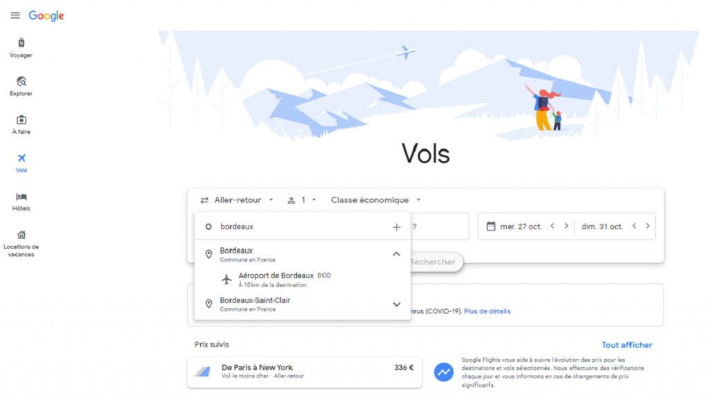 Google flights Choisir les aéroports 1