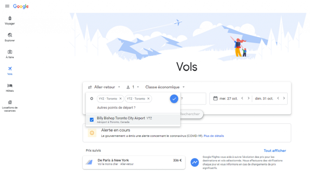 Google flights Choisir les aéroports 2