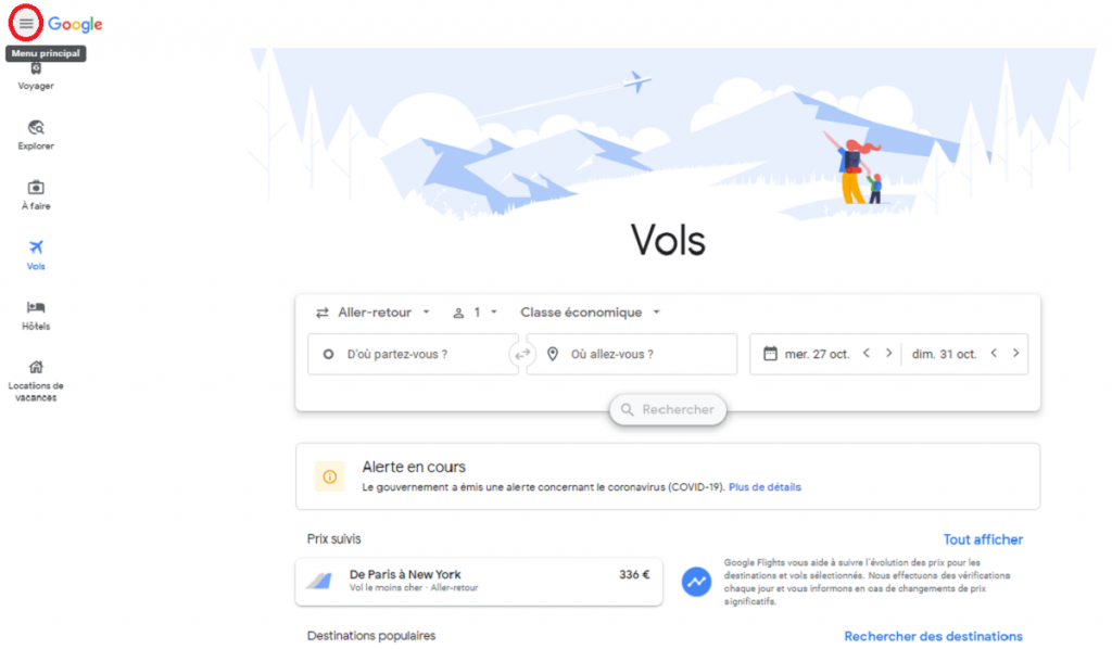 Google flights Modifier la devise 1