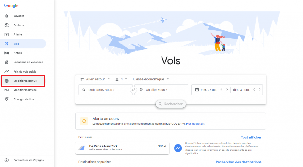 Google flights changer de langue 2