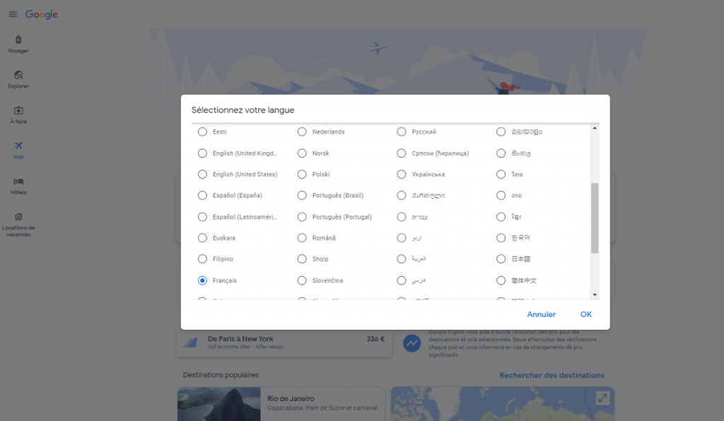 Google flights changer de langue 3