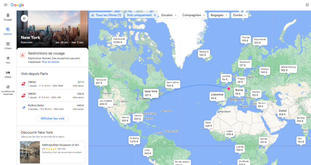 carte Google Flights