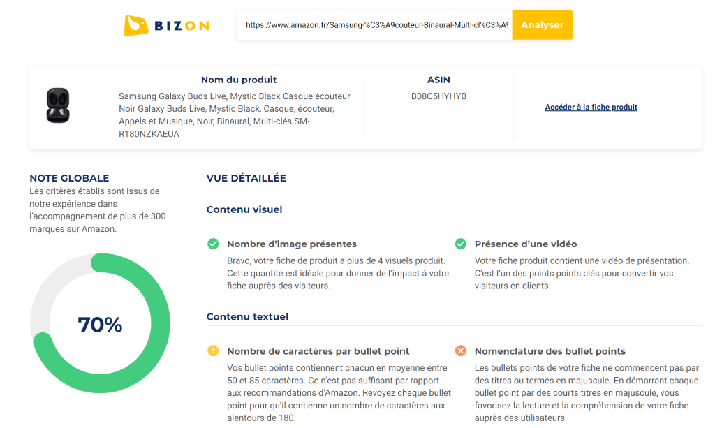 bizon : outil d'analyse de fiche produit amazon