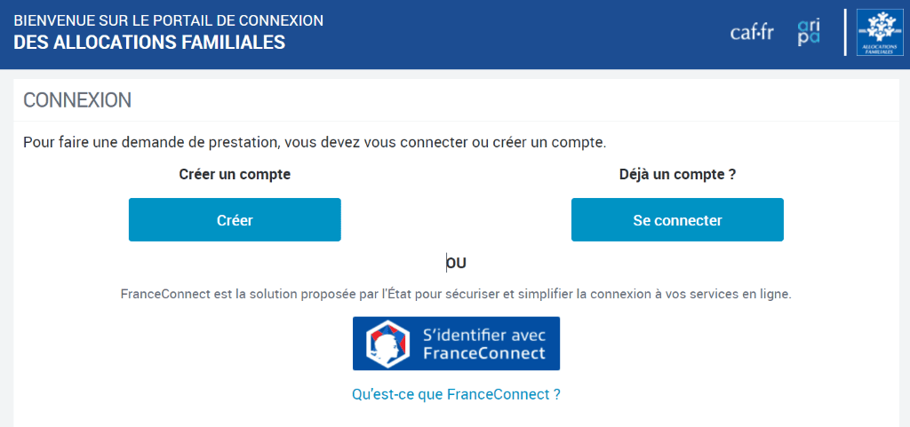 connexion au site de la CAF (caisse d'Allocations familiales)