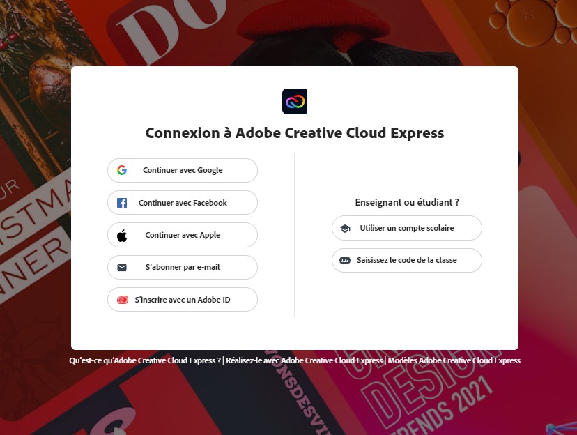 connexion adobe creative cloud express