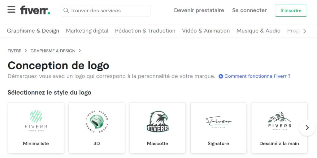 fiverr pour une trouver un freelance en conception de logo pas cher