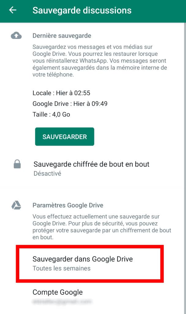 chat backup sauvergardes discussions whatsapp