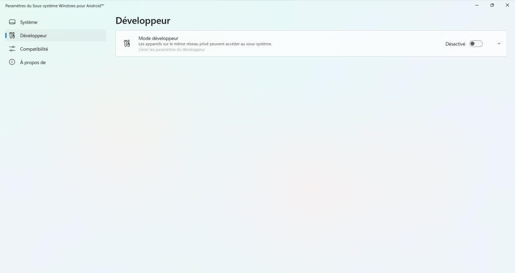 Mode développeur Android Windows 11