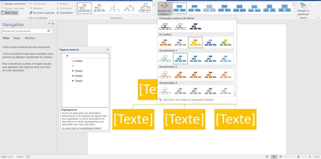 Ajouter couleur sur organigramme Word