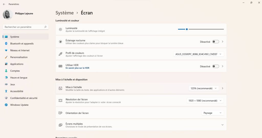 Définition de l'écran sous Windows 11