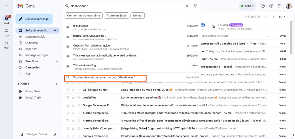 Supression des mails par mot-clé