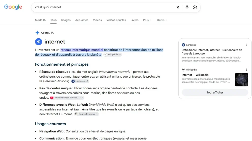 aperçu ia google